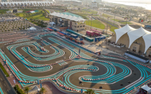 An overview of a twirling racing track