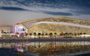 An evening view of Etihad Arena